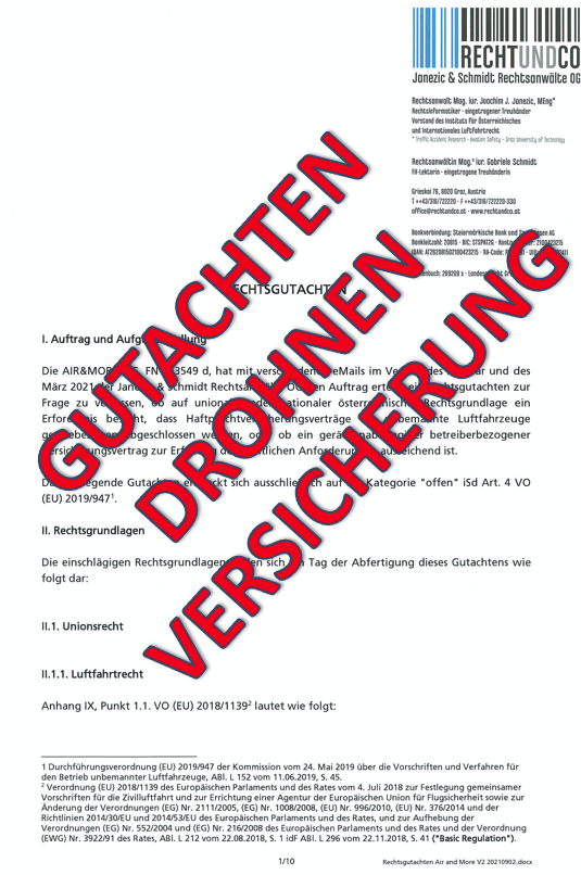 Gutachten Drohnen Haftpflichtversicherung Österreich