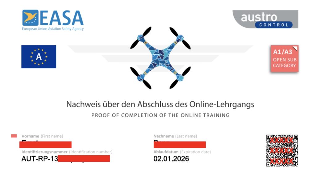 Drohnenführerschein der Austro Control für A1/A3 Unterkategorie