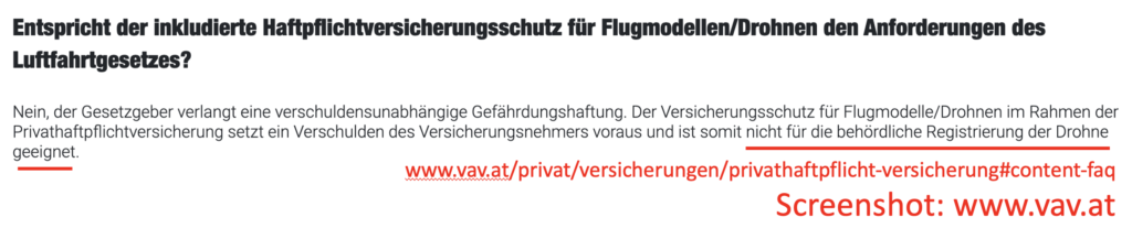 VAV Drohnenversicherung: Nicht zum Registrieren bei Austro Control!