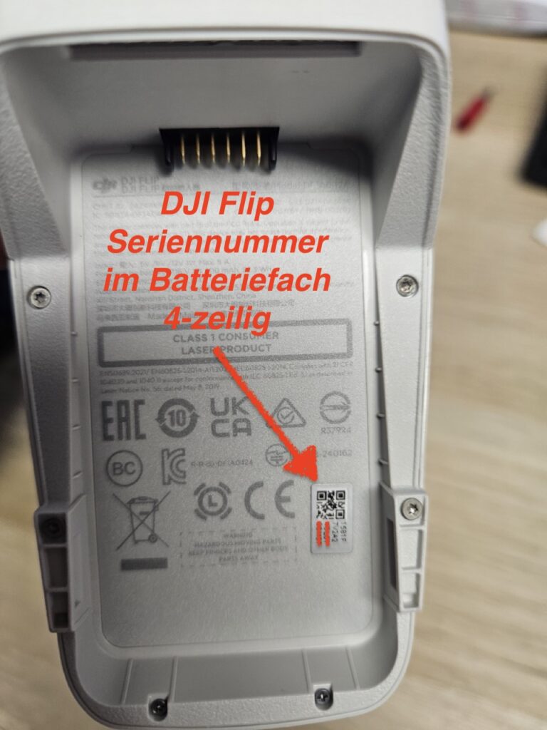 DJI Flip Seriennummer Akkufach