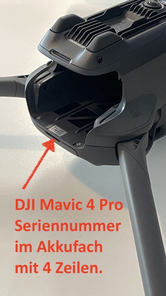 DJI Mavic 4 Pro Seriennummer im Batteriefach