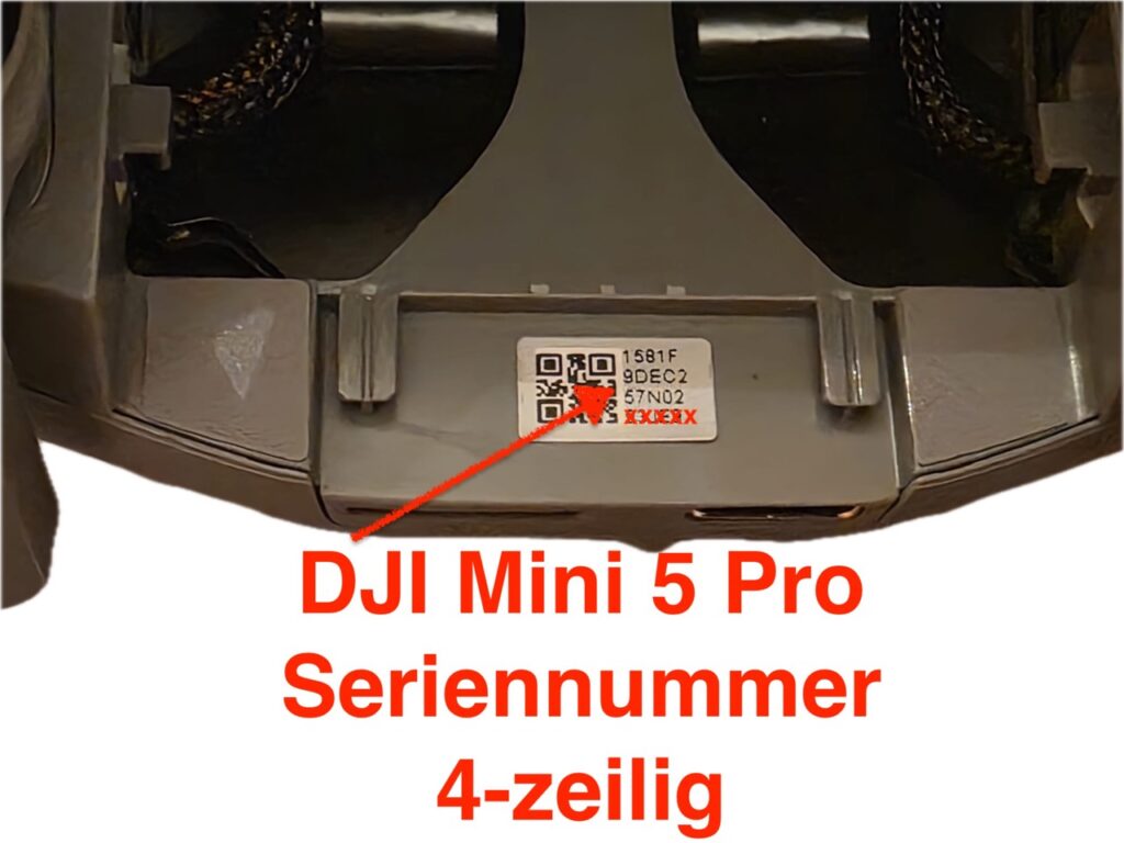 DJI Mini 5 Pro Seriennummer im Batteriefach