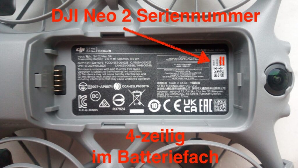 DJI Neo 2 Seriennummer im Batteriefach